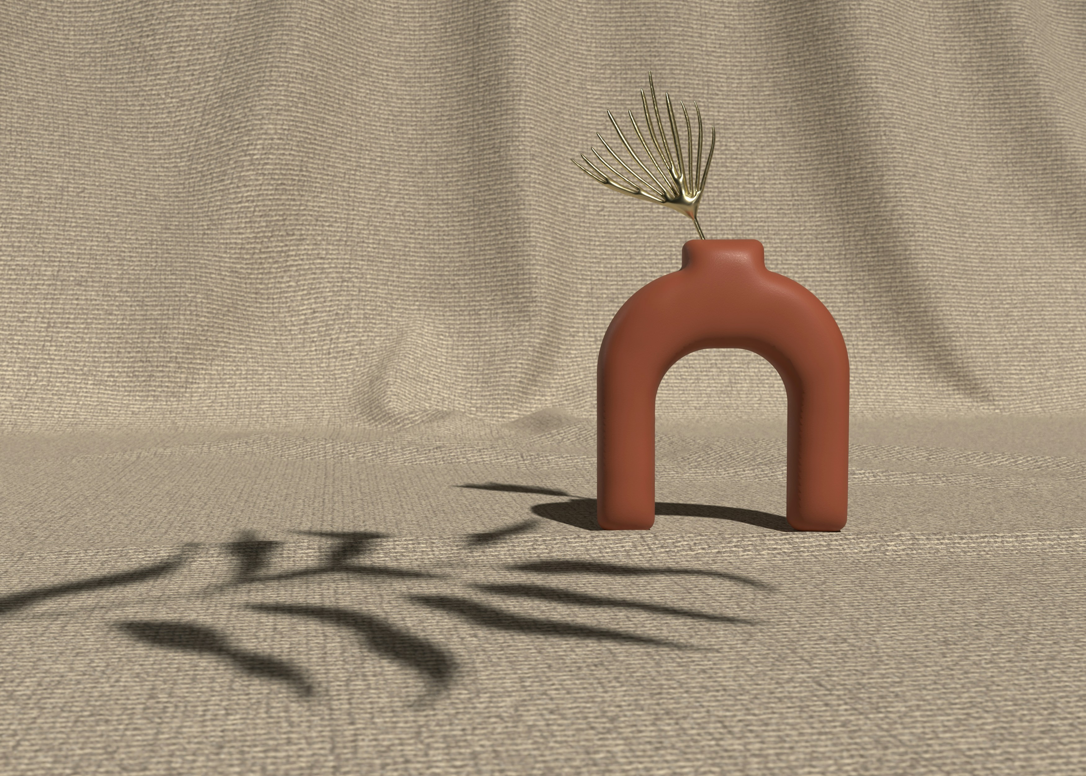 a vase with a plant in it sitting on a table