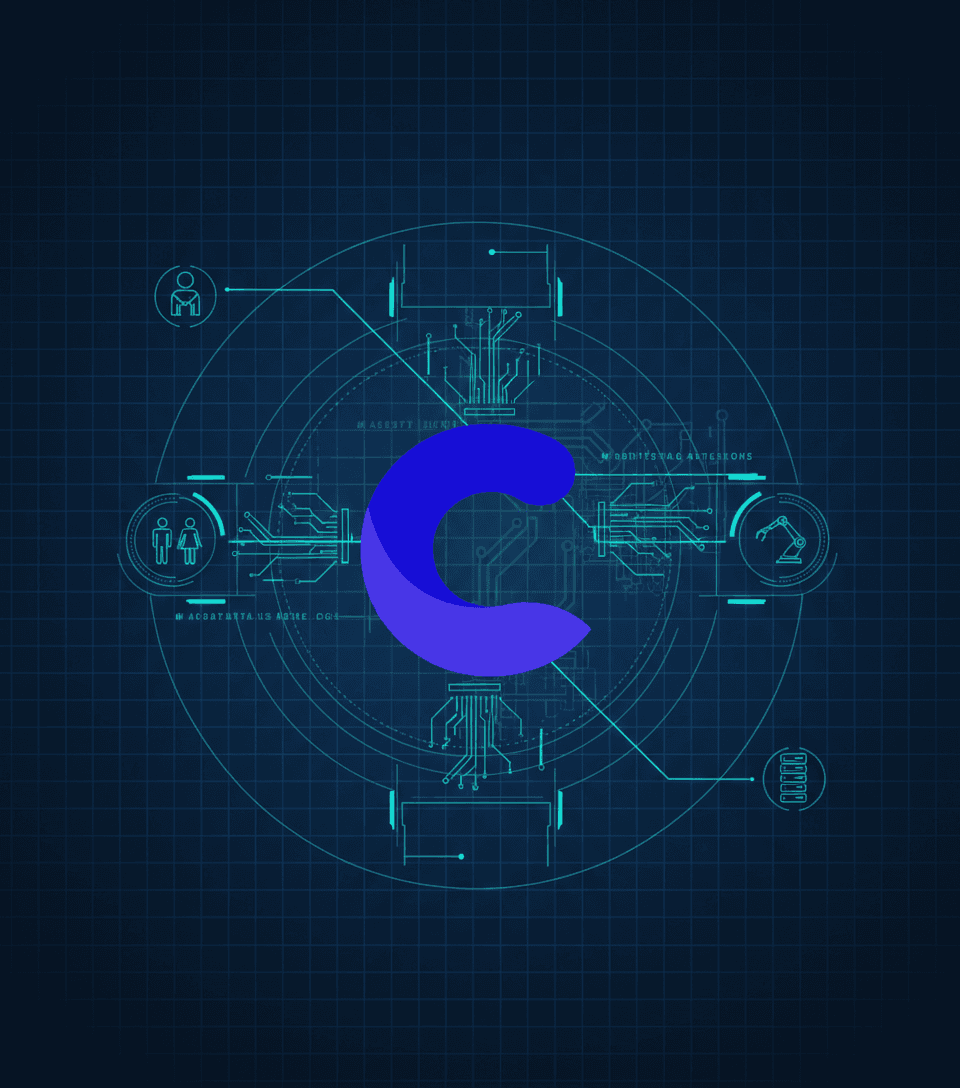 Futuristic blueprint illustrating evolution from manual to AI-assisted copy trading, with data signals represented as glowing pathways