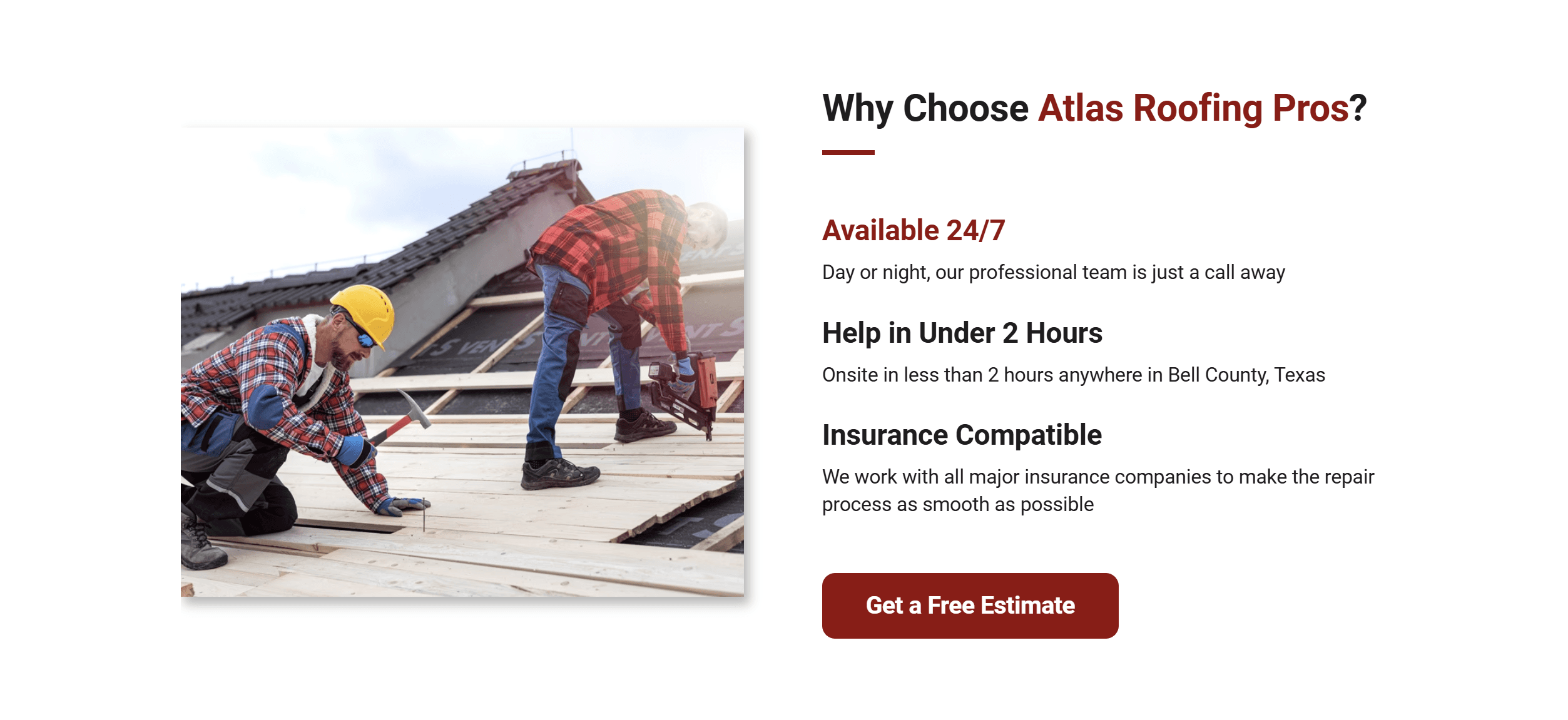 clear call to action (CTA) of a roofing contractor website