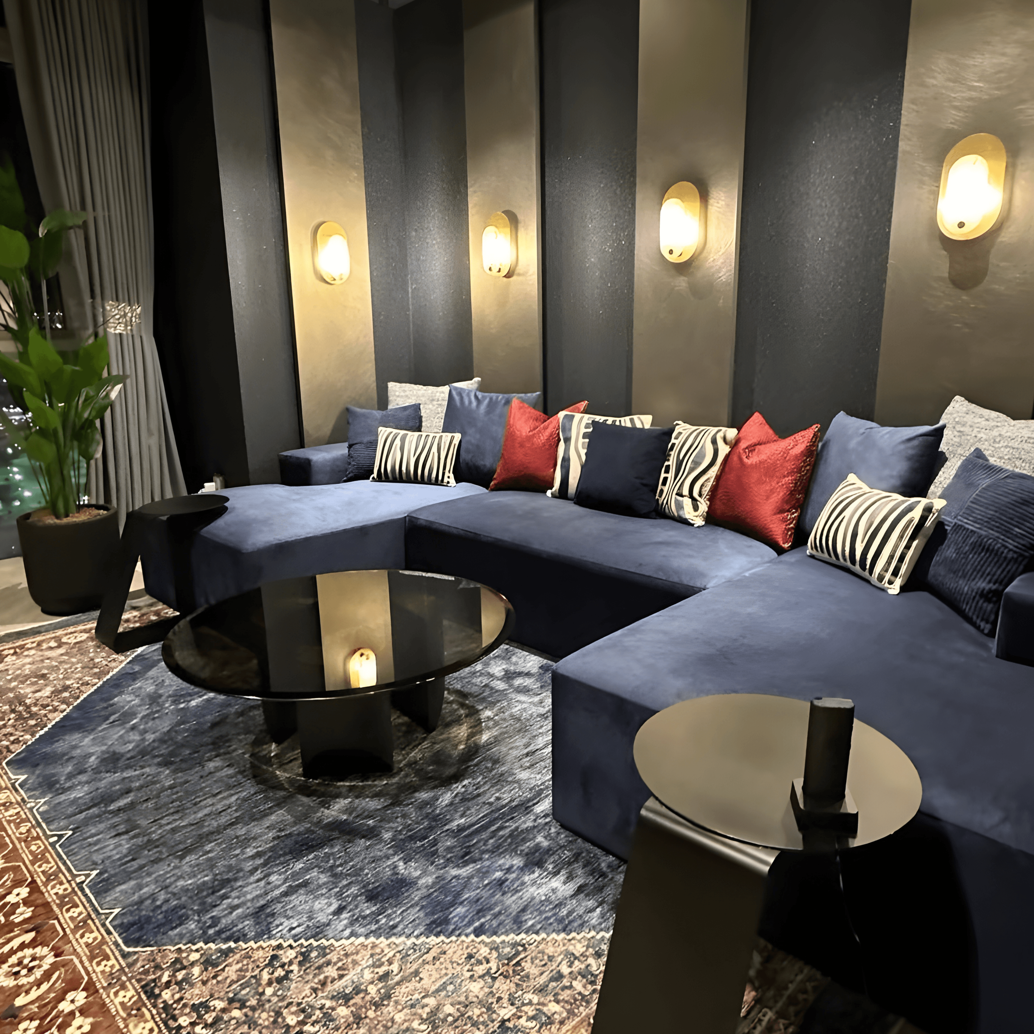 Modern curved staircase with warm ambient lighting