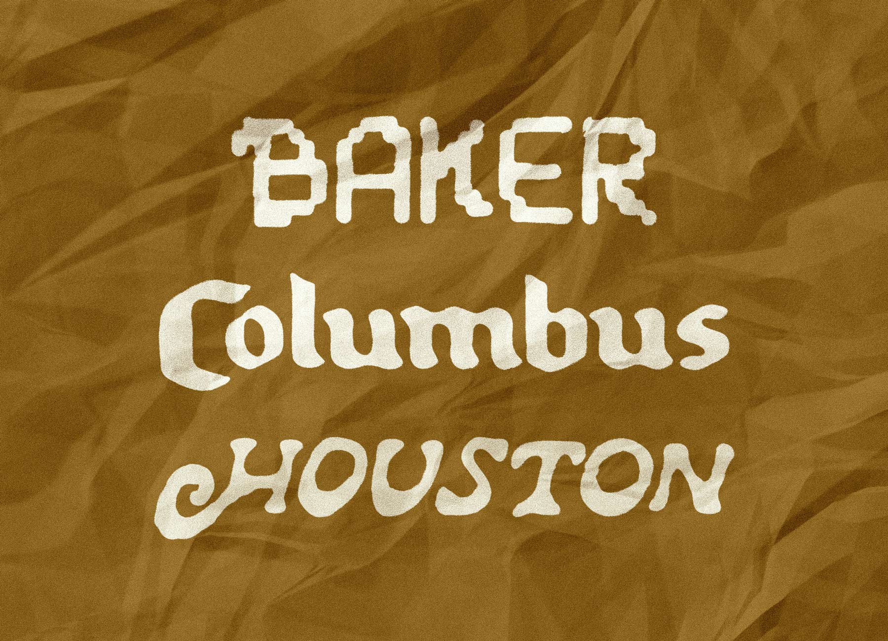 Three logos on crinkled paper