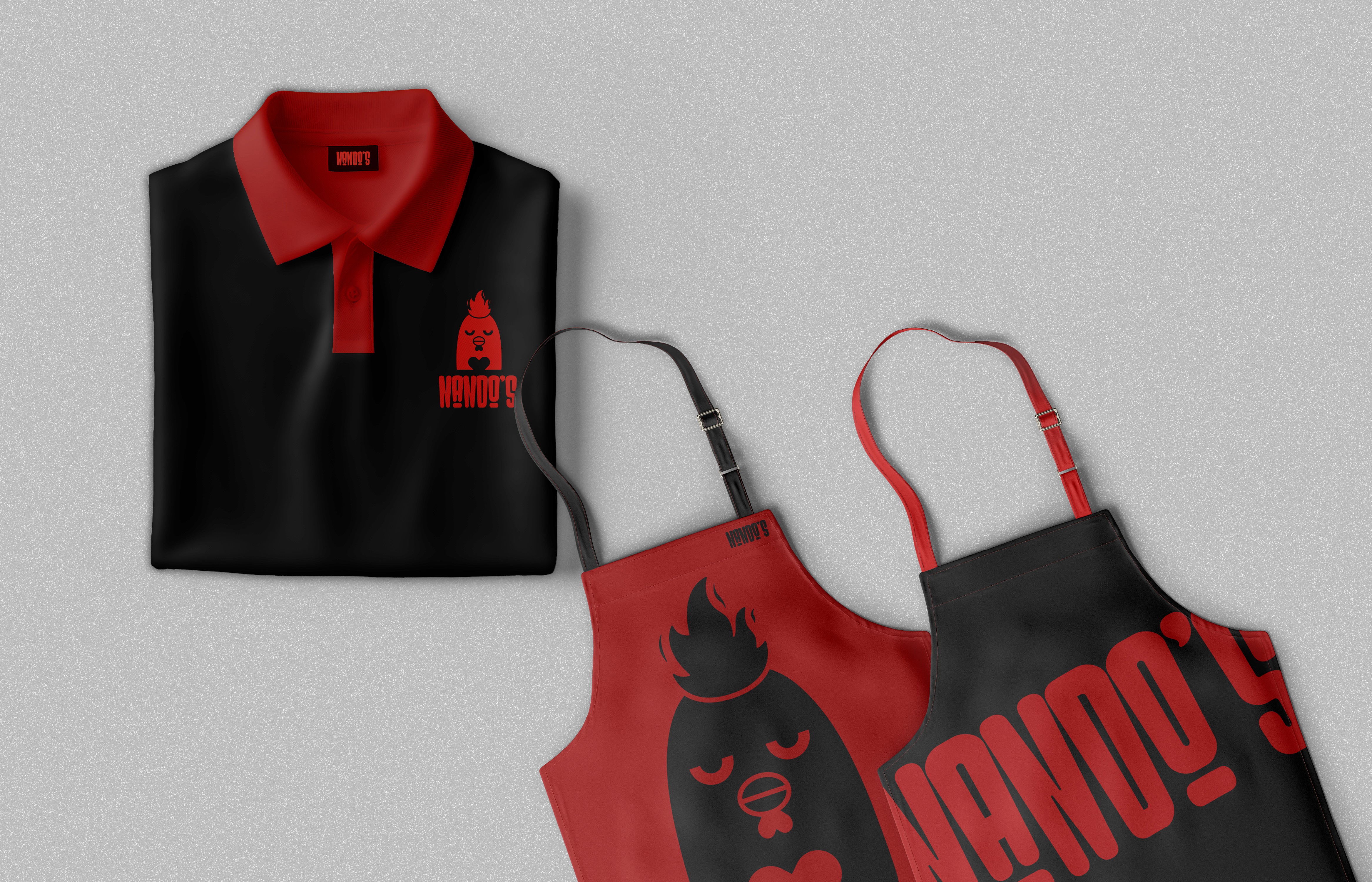 Mockup of the new Nando's uniform and aprons. 