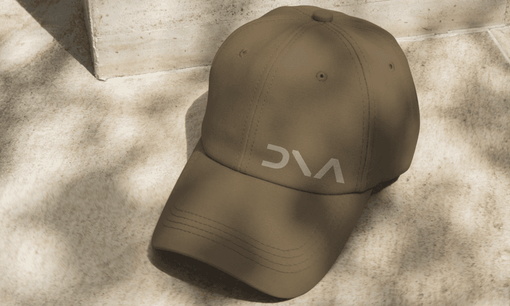 A broen cap with a logo.
