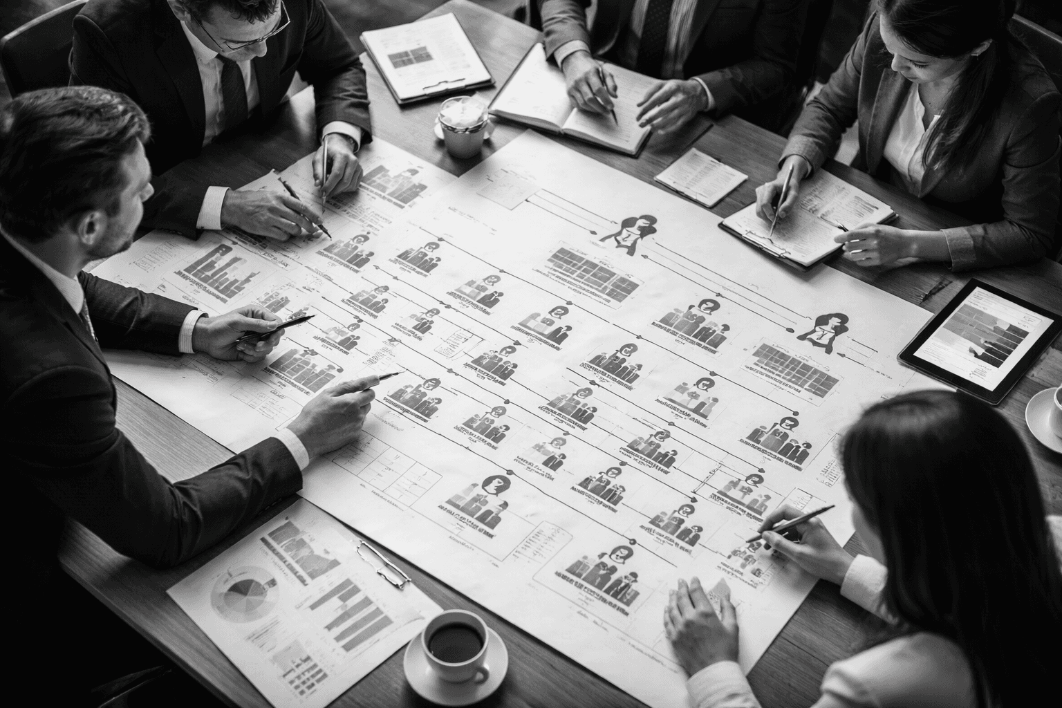 three men sitting on chair beside tables