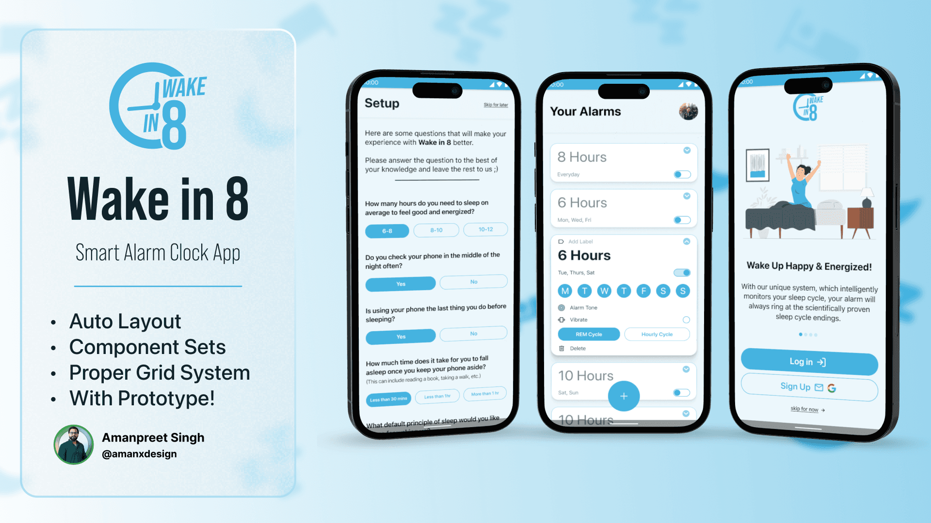 Wake in 8 - Smart AI Alarm Clock App Template with Prototype