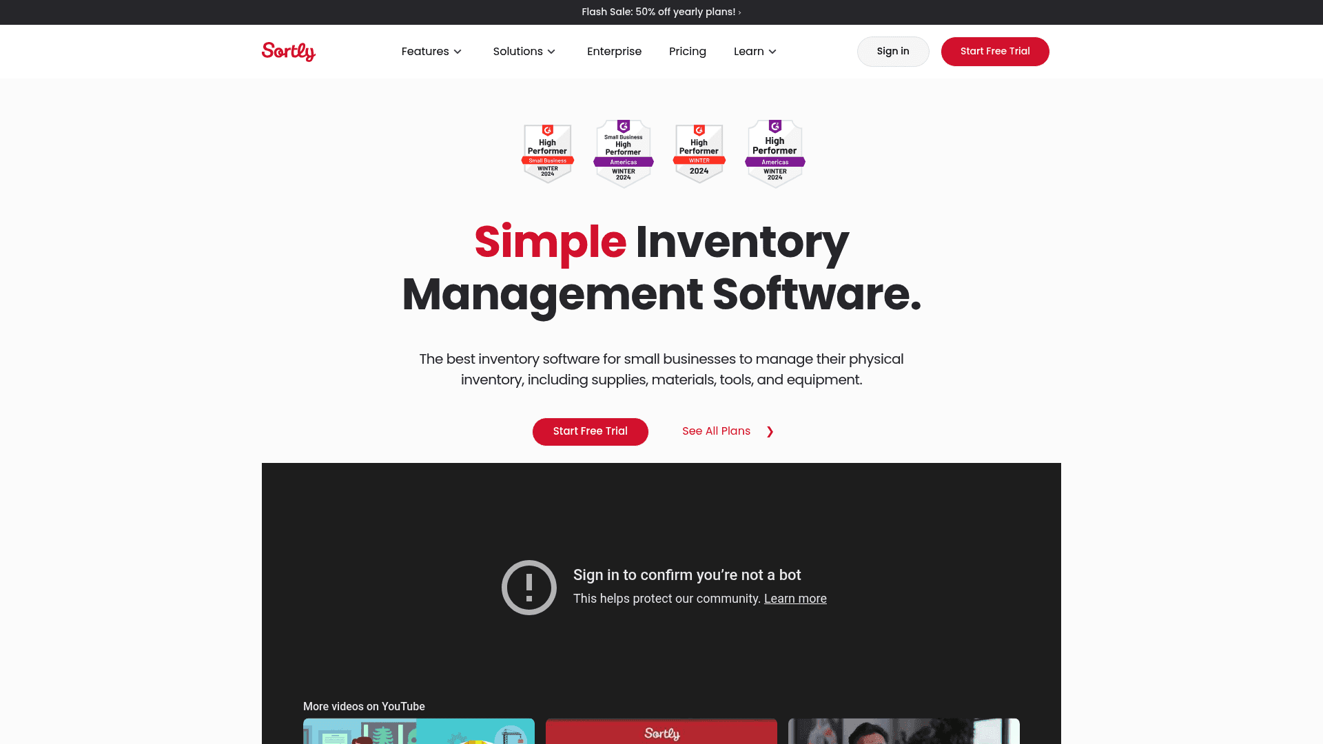 A screenshot of the Sortly homepage, a simple visual inventory app and a popular choice for Asset Panda alternatives.