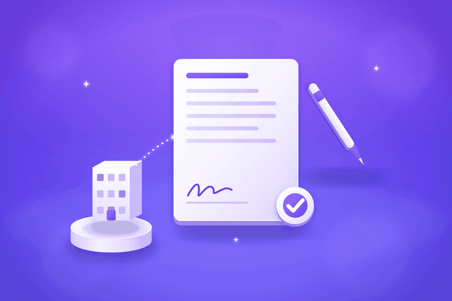Conceptual purple and white illustration for What to Put in a B2B Lead Generation Agency Service Agreement