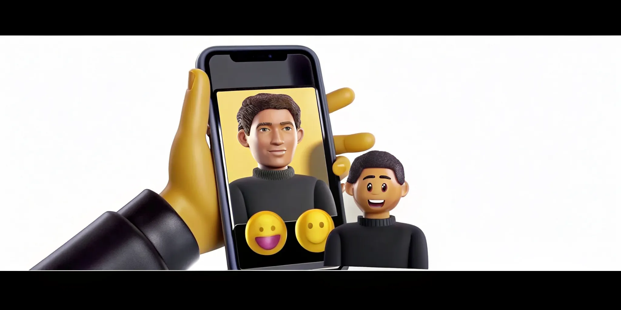 Animated 3D AI character companion showing emotional expression on a mobile app screen
