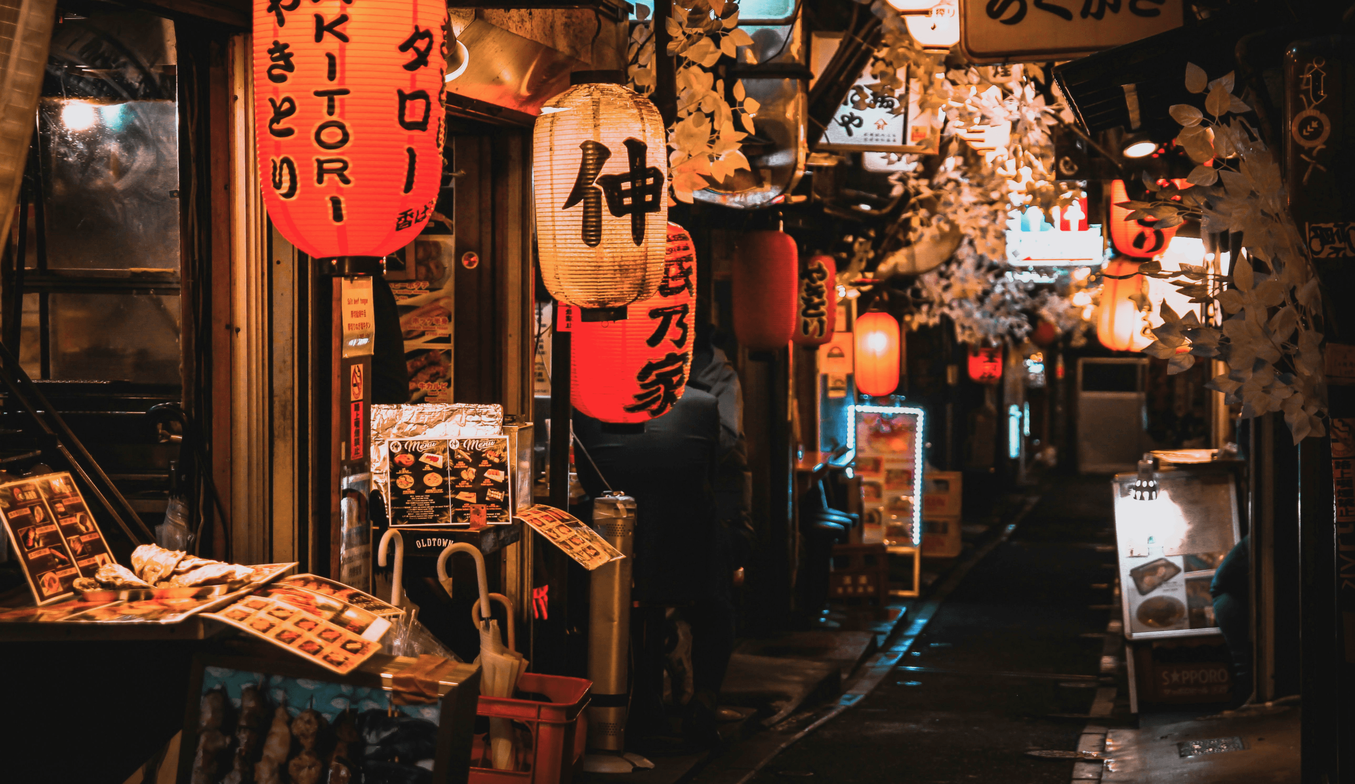 heavily decorated corridor of the famous yokocho in shinjuku