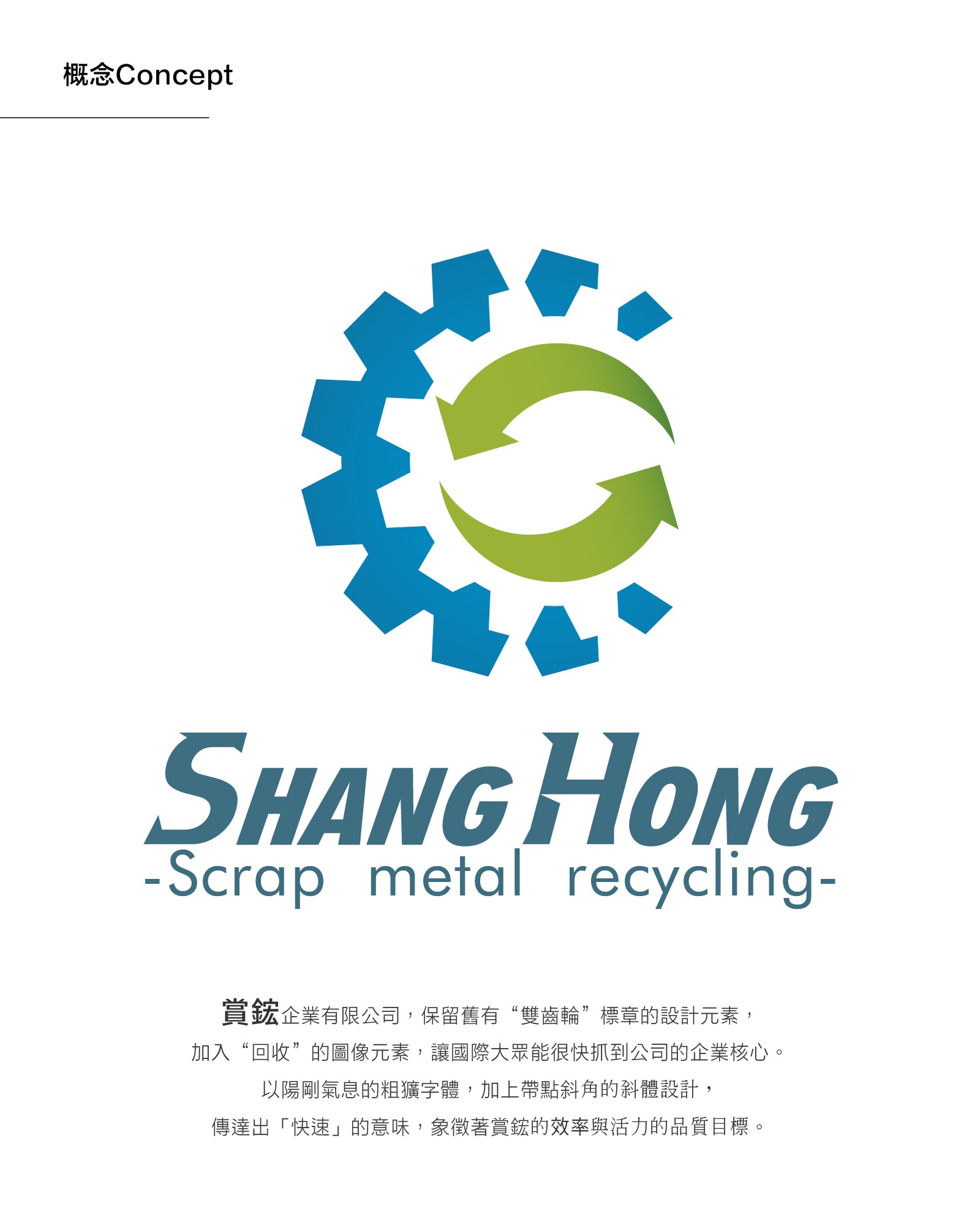 賞鋐回收公司 Logo 主視覺｜齒輪與綠葉環保意象設計