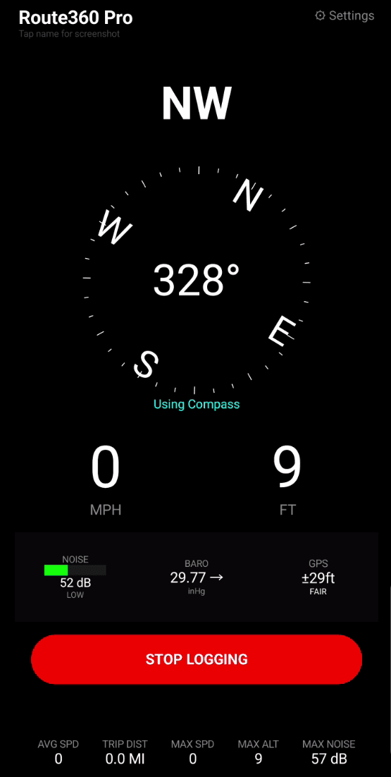 Route360 mobile app showing a map route