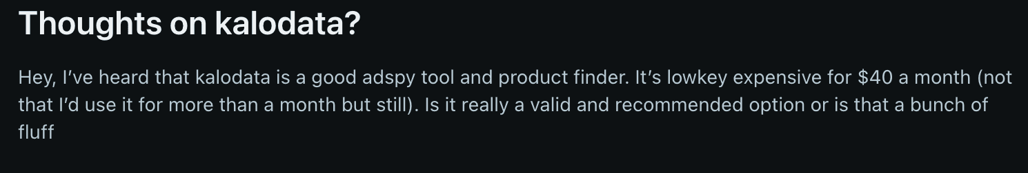 Section about Kalodata pricing concerns and data accuracy issues