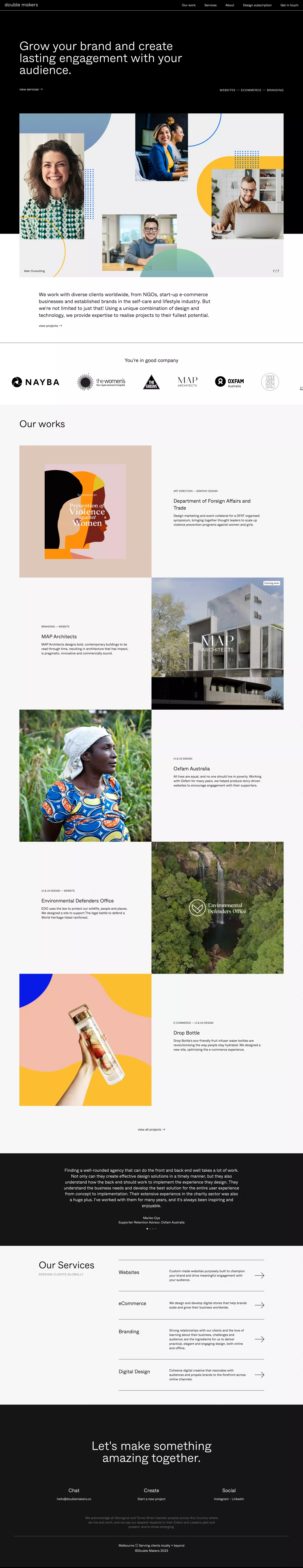 Double Makers - Melbourne based design s portfolio page screenshot showcasing Design and Tech design