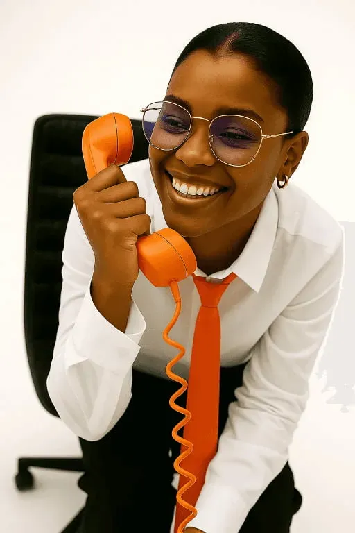 Admin lady answering a phone at workplace