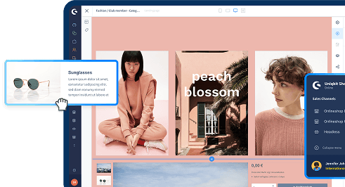 eCommerce Website Builder der einen per drag and drop erstellbaren shop zeigt