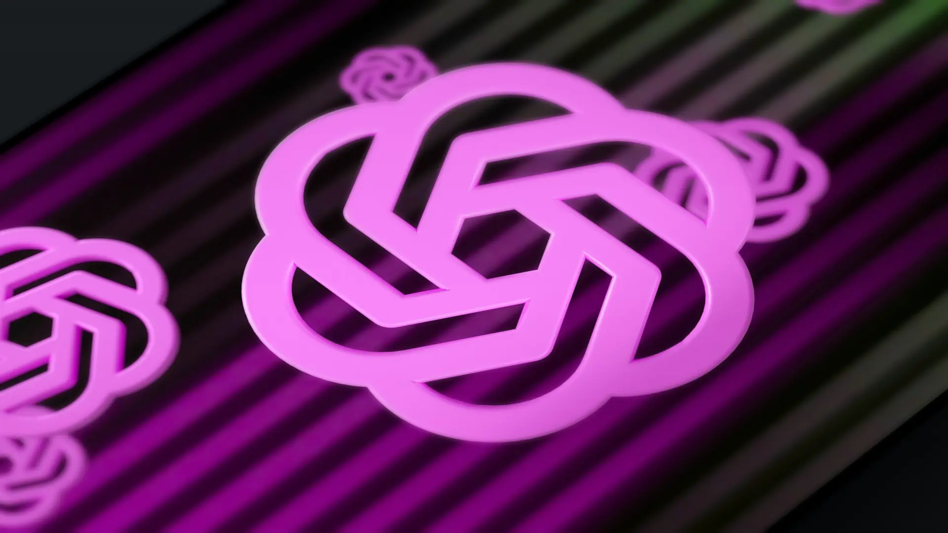 Abstract OpenAI ChatGPT logo in a modern, neon-style digital design representing AI-powered creative assistance.