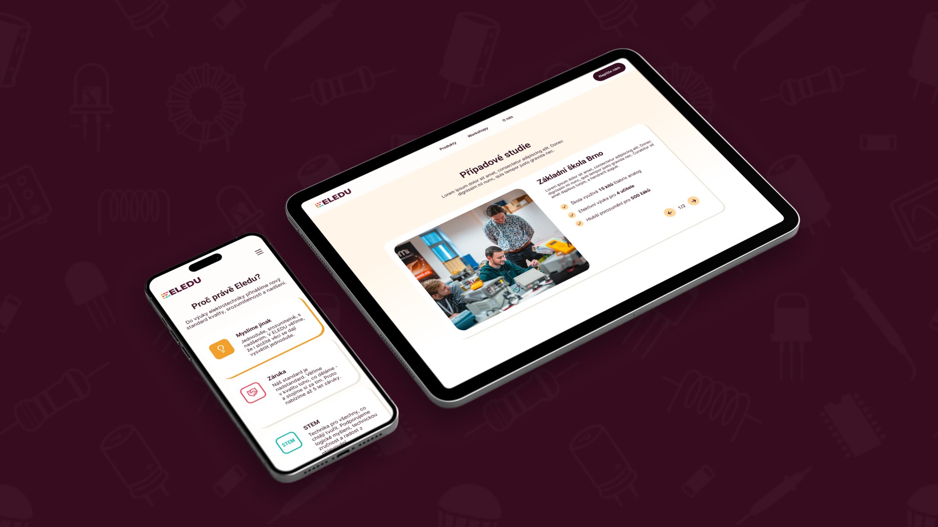 Telefon a tablet¨ zobrazující web Eledu