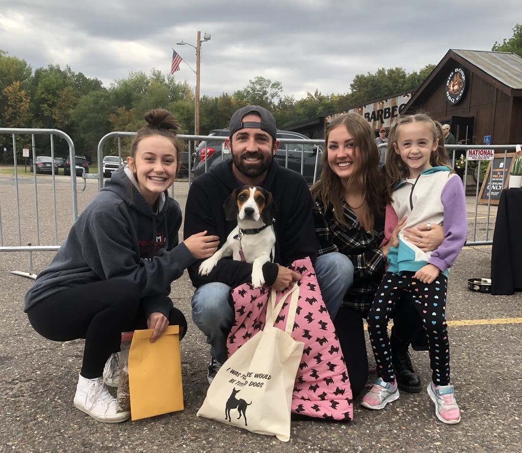 Someone petting dog's chin