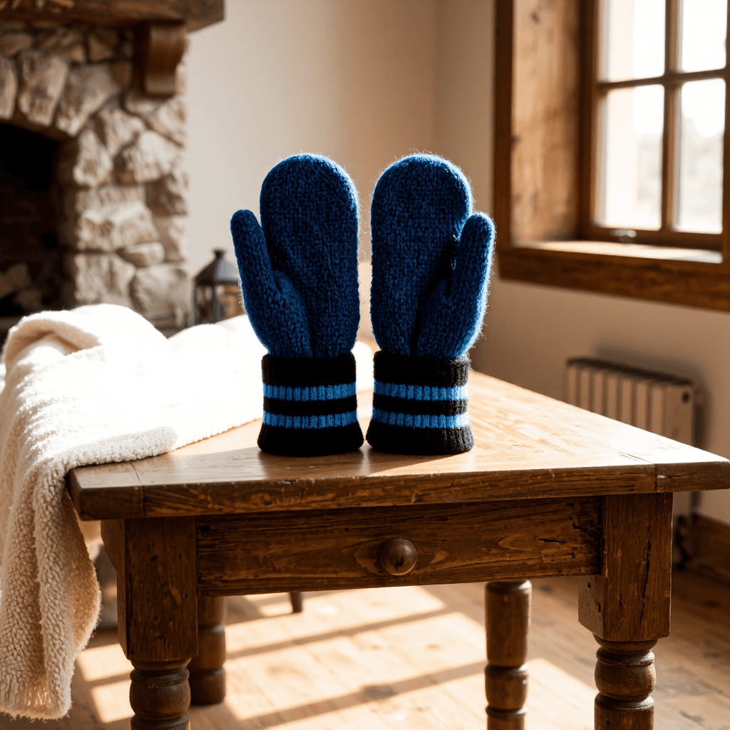 product photography of a pair of knitted gloves for warmth
