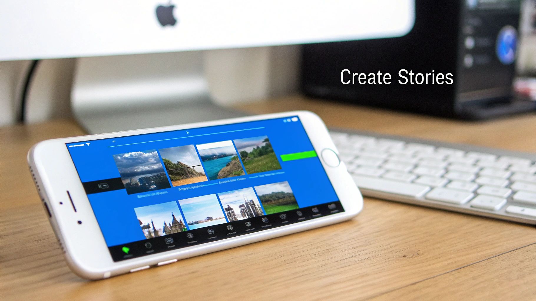 iPhone showing a video editing project in the iMovie app timeline.