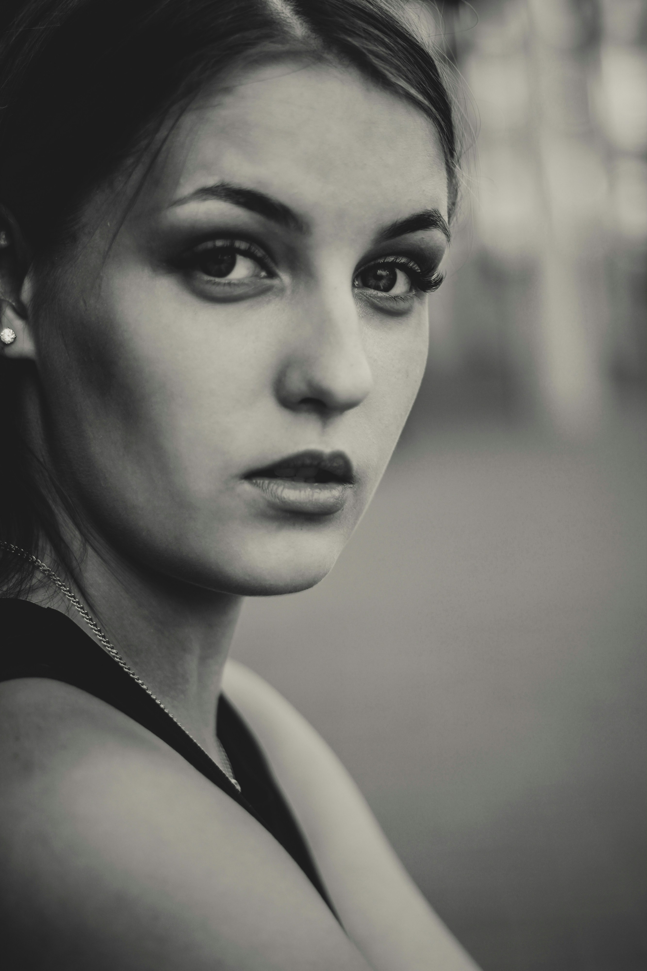 grayscale photo of woman