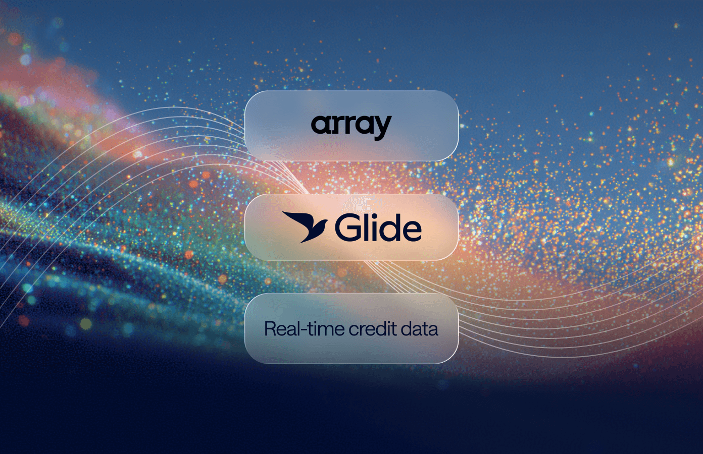 Abstract hero image showing a dynamic wave of orange and blue particles on a gradient background.
