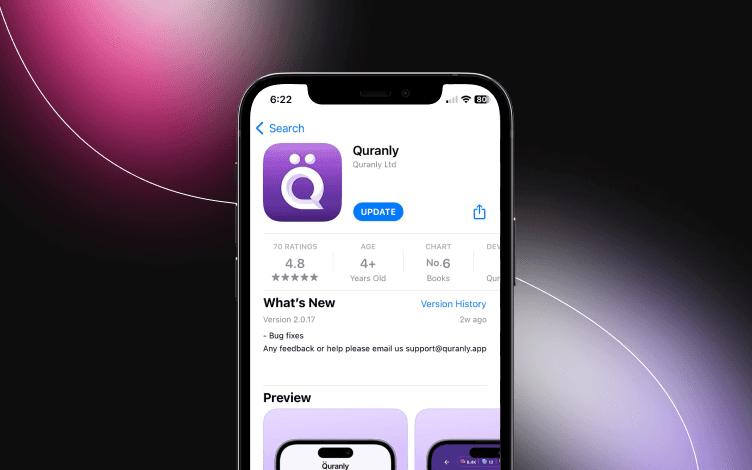 Quranly App - Highly Rated with 4.5 Stars on Google Play and 4.6 Stars on the App Store.