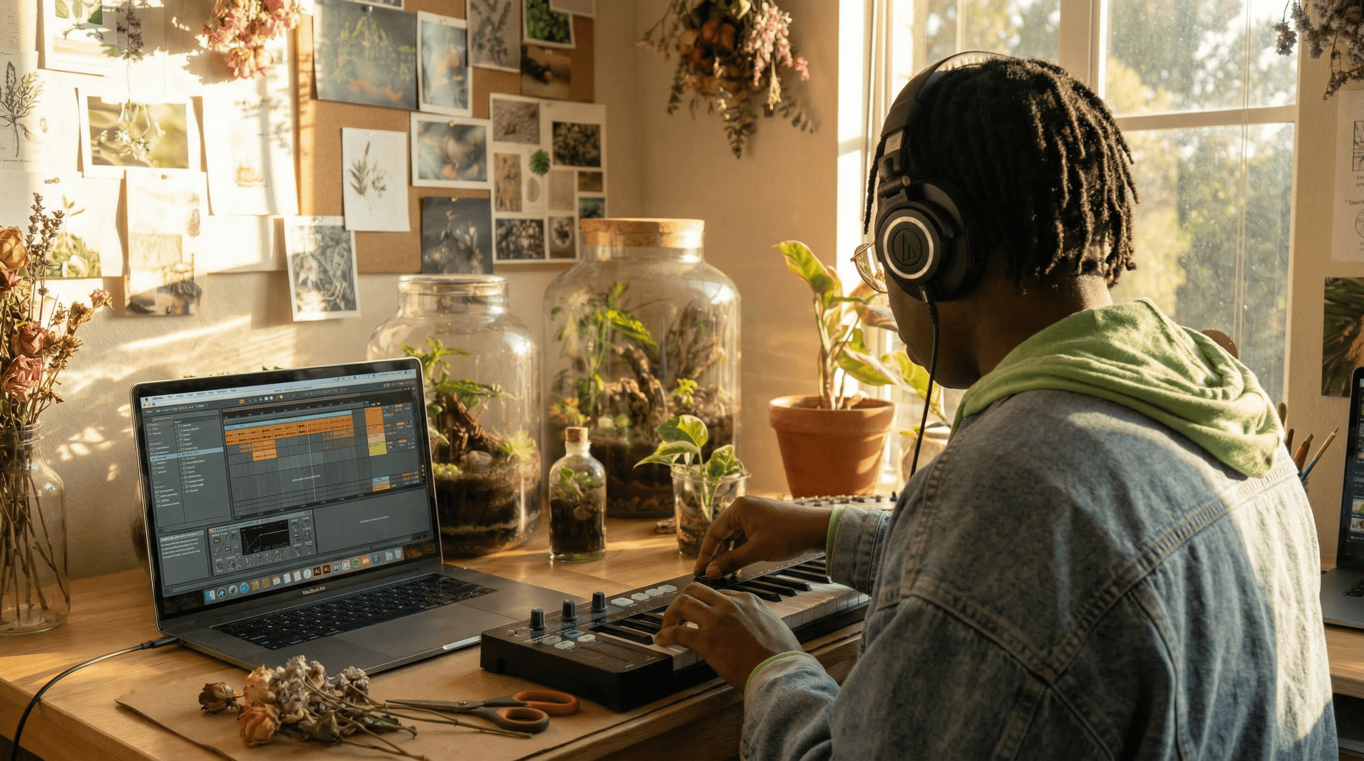 team workspace with people working