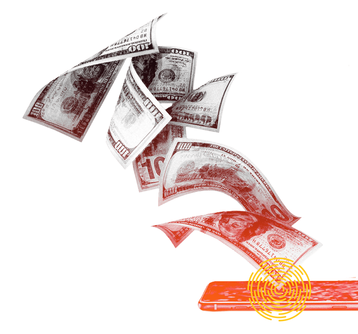 Image of money flying out of a phone