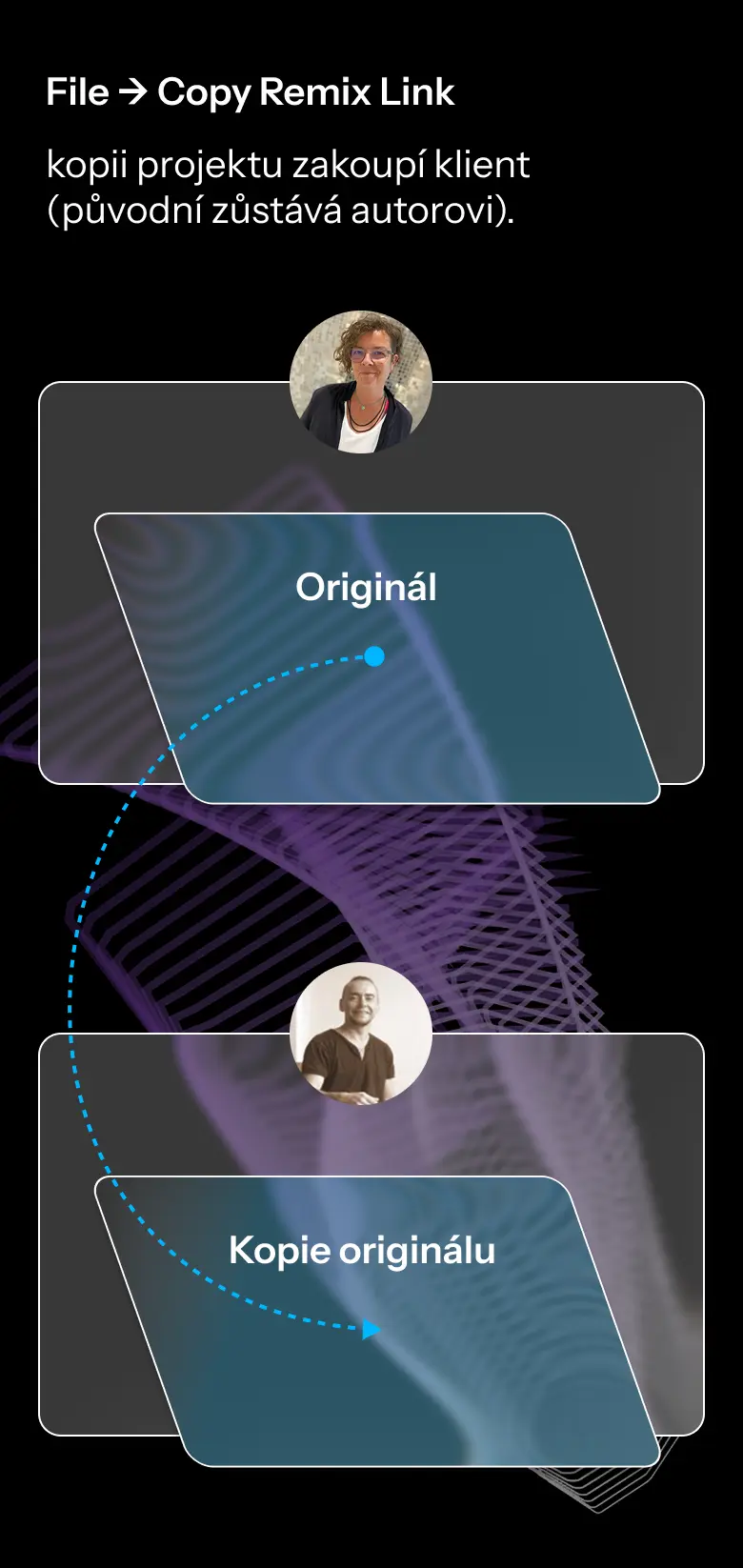 Hero image featuring a greyscaled communication platform on an abstract background.