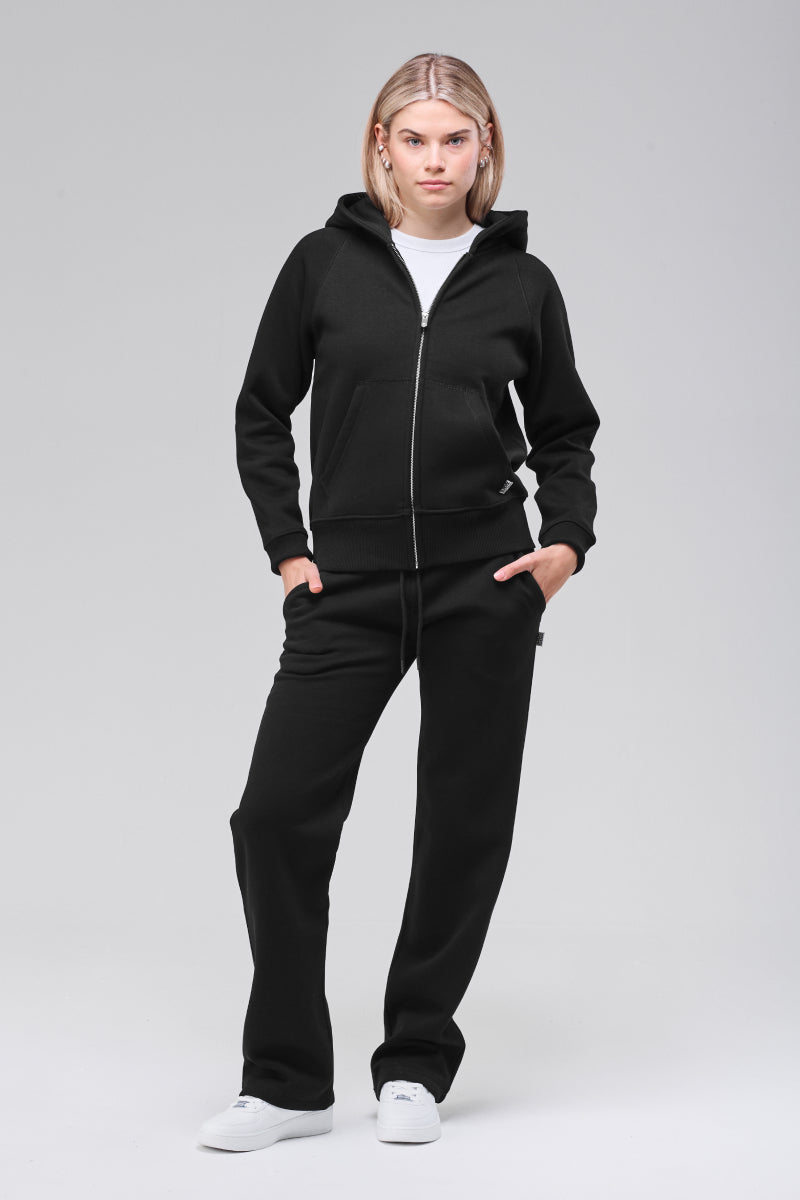 Sunday Superior Belmont Zip Hoodie in clean black, front view