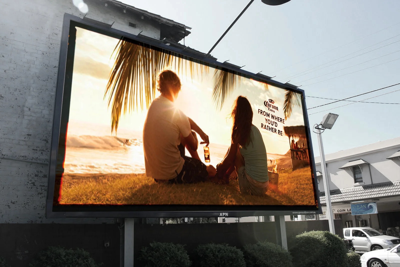 Corona outdoor billboard linking the brand to a beach occasion