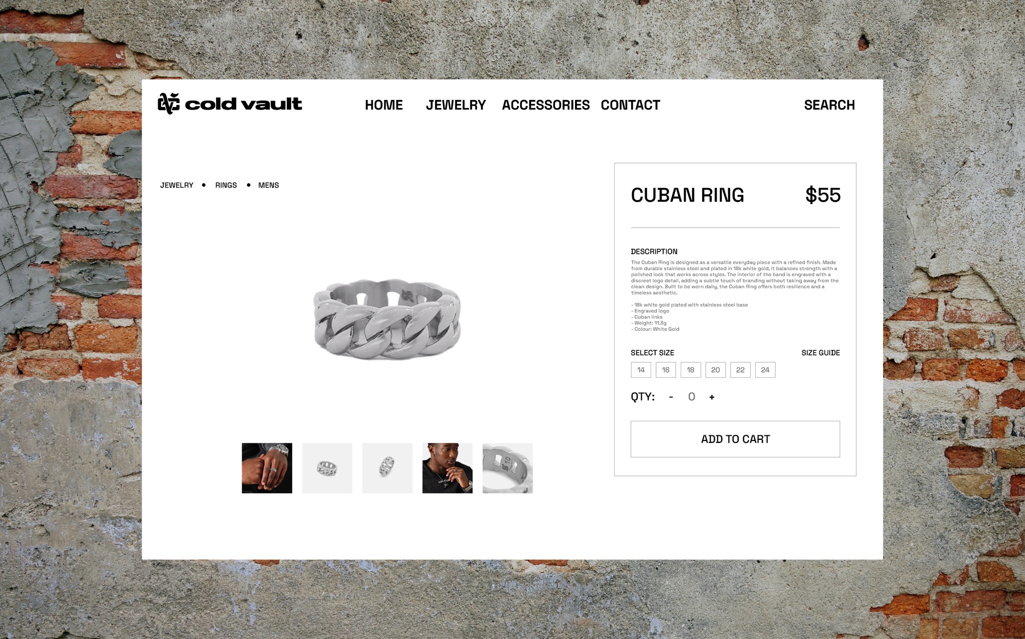 E-commerce website design for Cold Vault showcasing jewellery product photography and minimalist layout