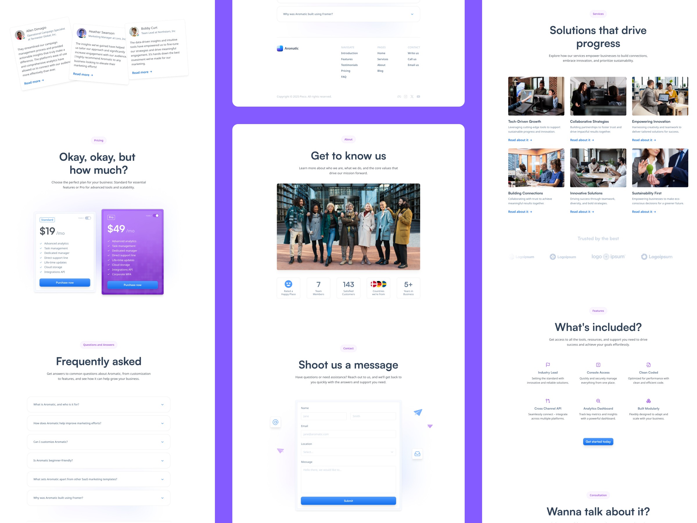 aromatic saas marketing startup business product framer template