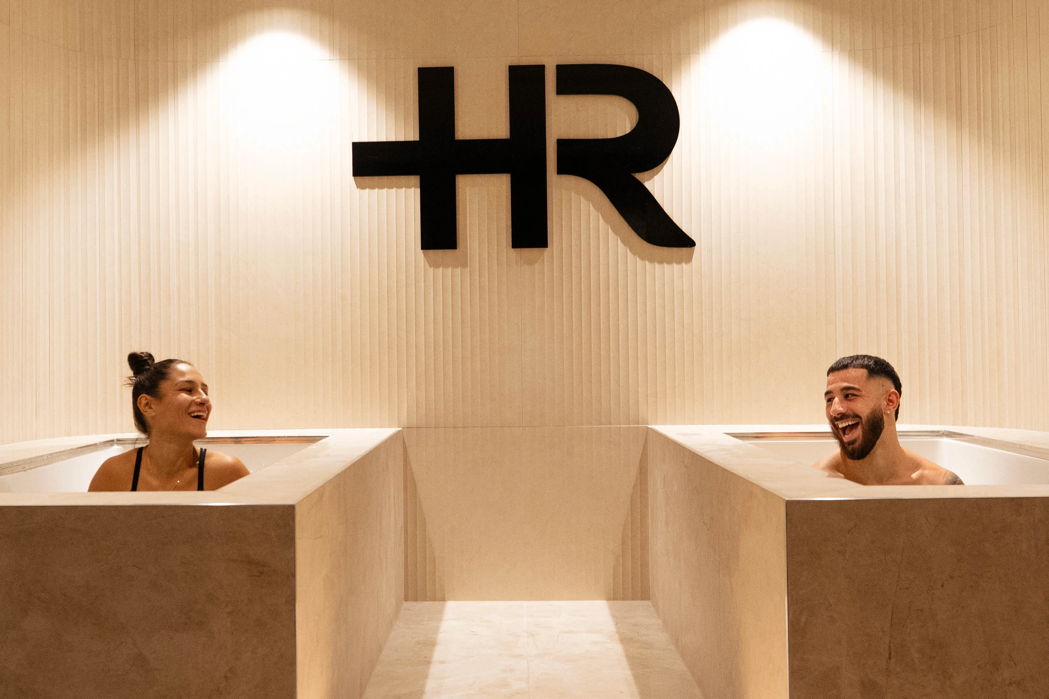 Man is relaxing in a hot sauna.