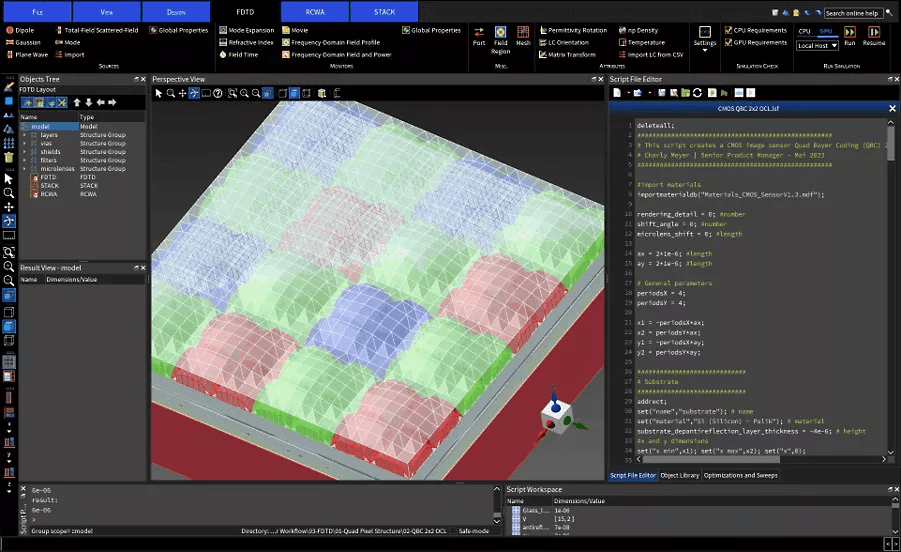 The new interface in Ansys Lumerical FDTD 2025 R1 improves usability with organized toolstrip menus for each solver.
