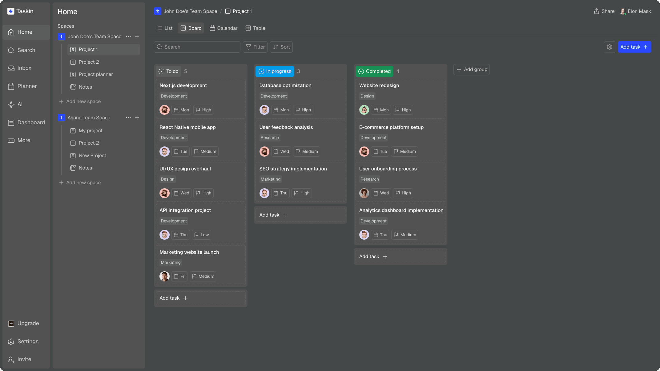 Taskin dashboard design