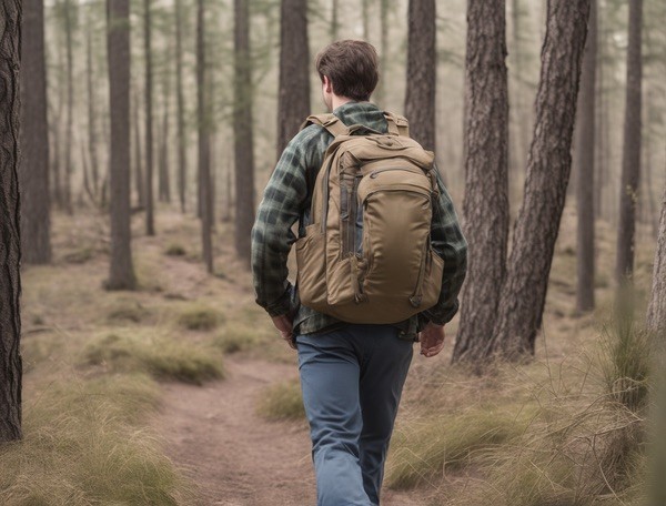 young man ruking uphill in the wild