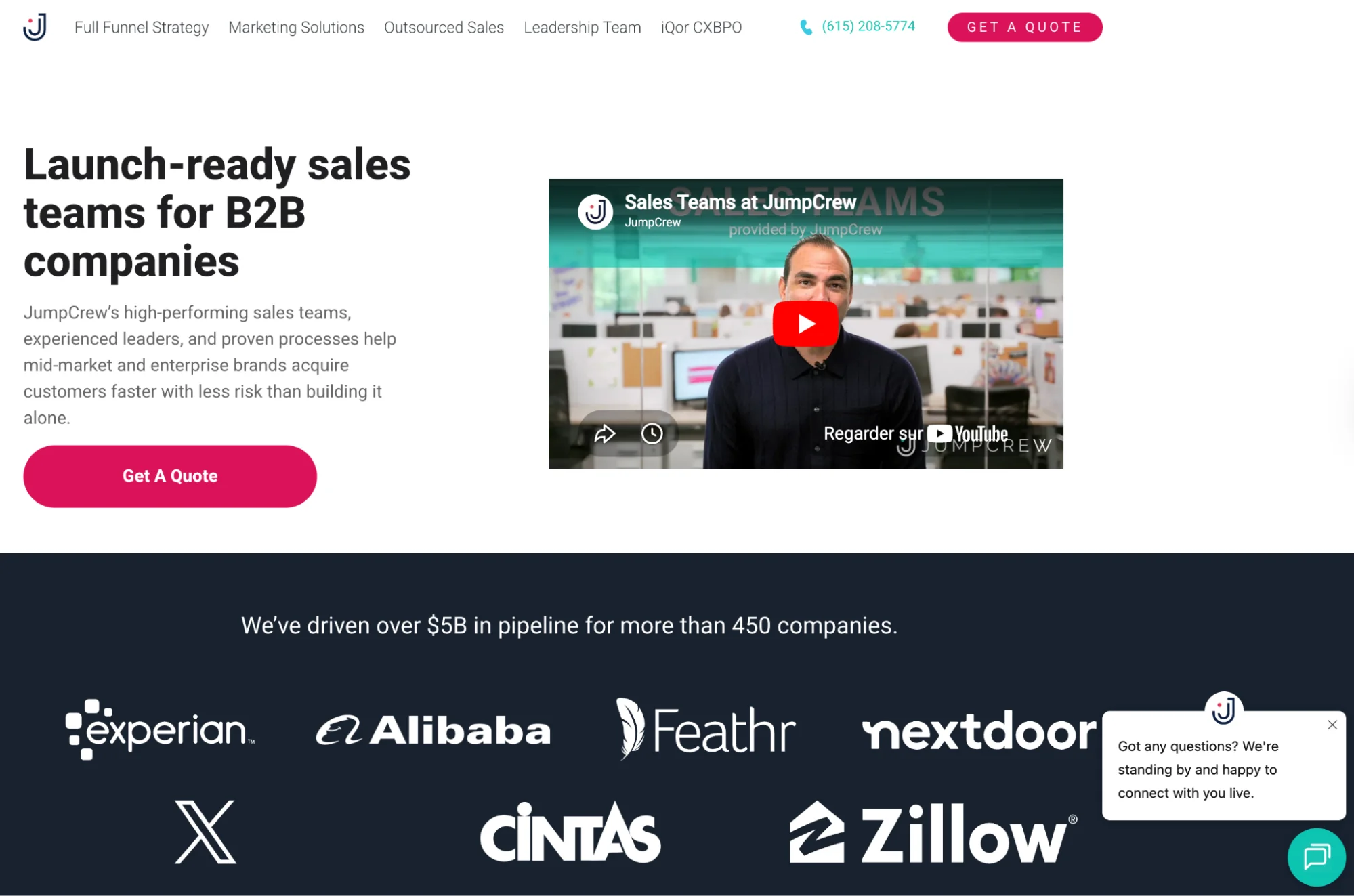 JumpCrew homepage: bundled marketing and outbound sales agency