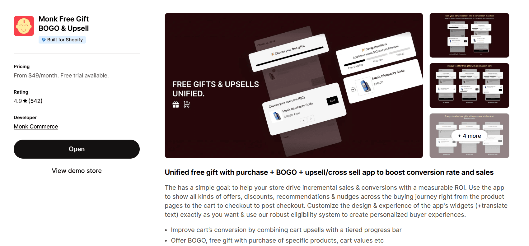 MOnk Free Gift BOGO is an all-in-one gifting app highly recommended for Shopify stores