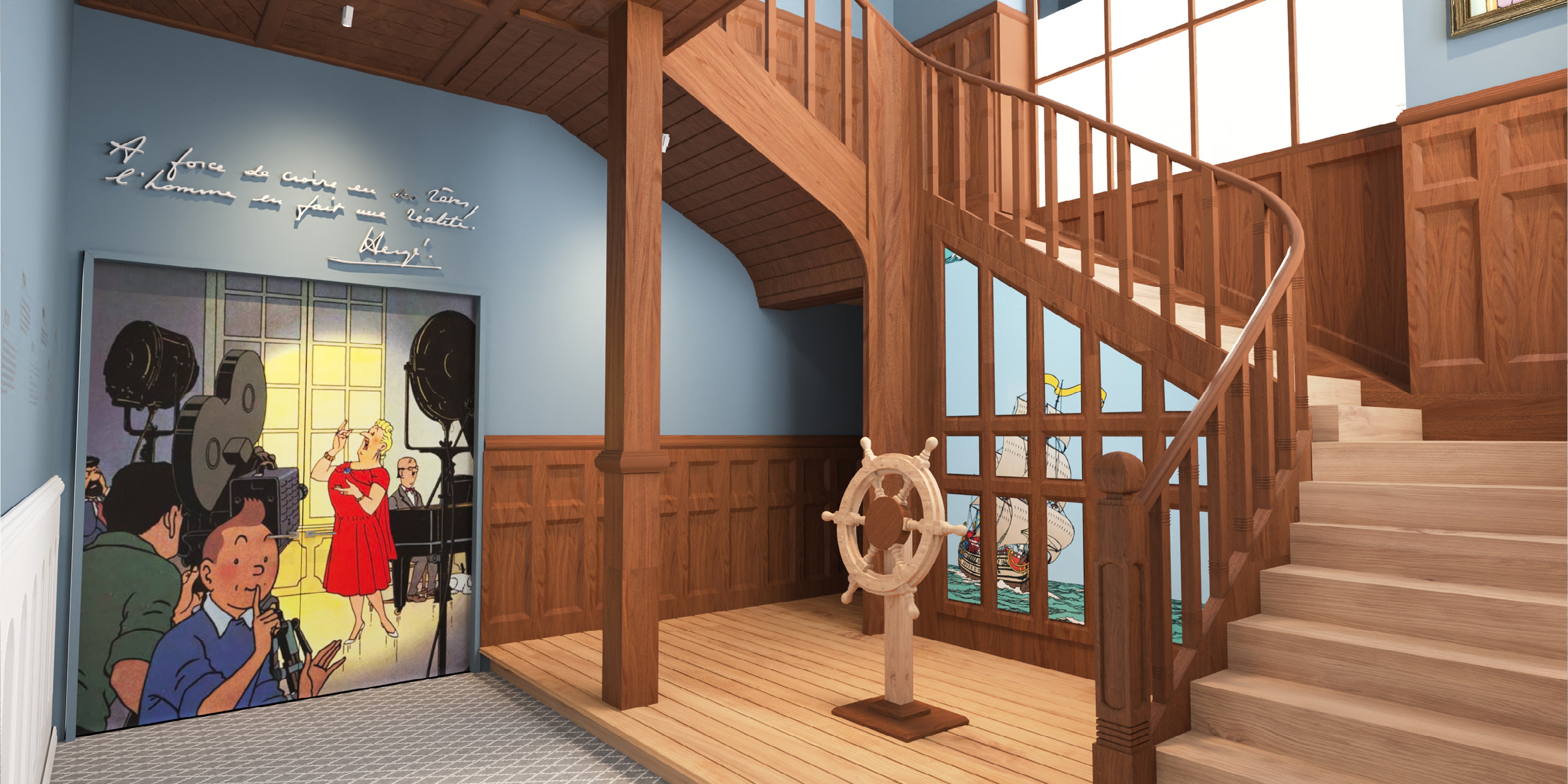 Theater and rudder for Exhibition design concet Hergé in Villars Palace Switzerland 