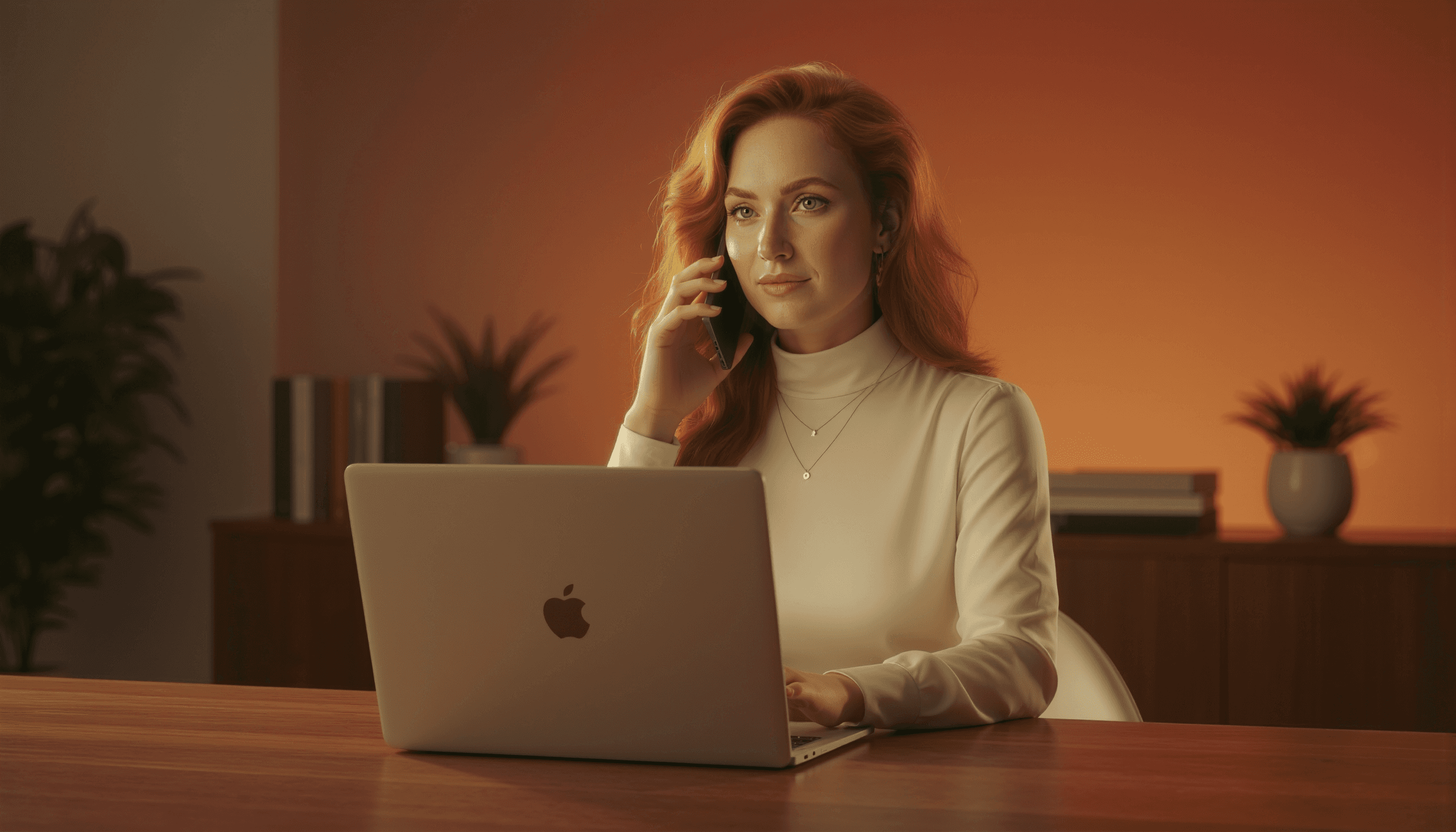 Young black woman witting at the table working on a laptop