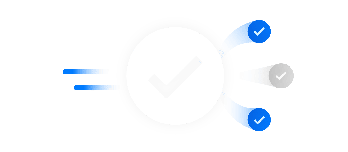 Illustration of a checkmark with forward-moving gradients, symbolizing task completion, validation, and operational accuracy.