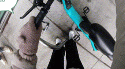 Evidence photo: a participant's foot on the pedal while trying to start