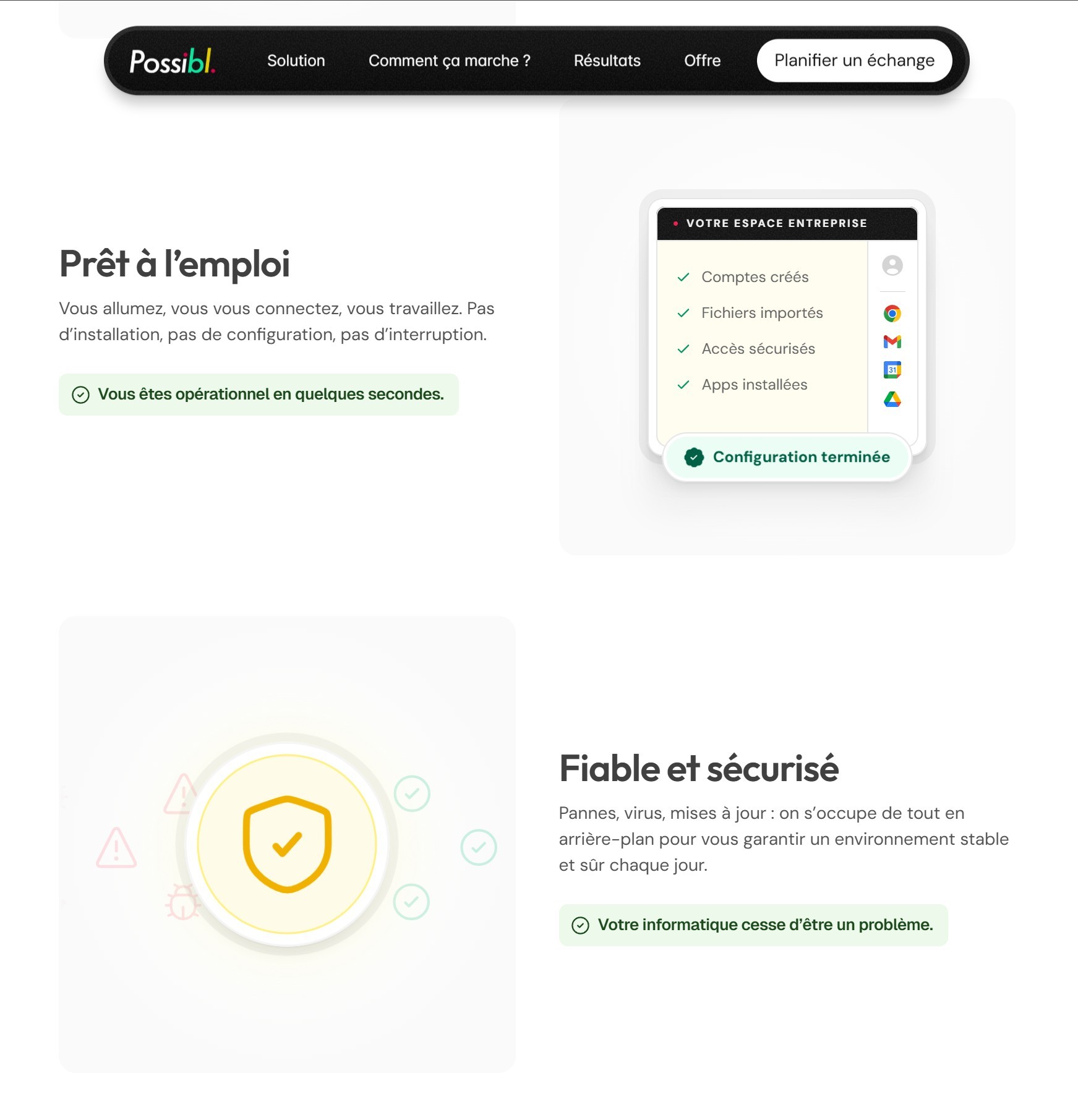section bénéfice et sticky nav landing page possibl