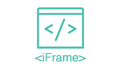 Green icon of a browser window with code tags and the text "iFrame".