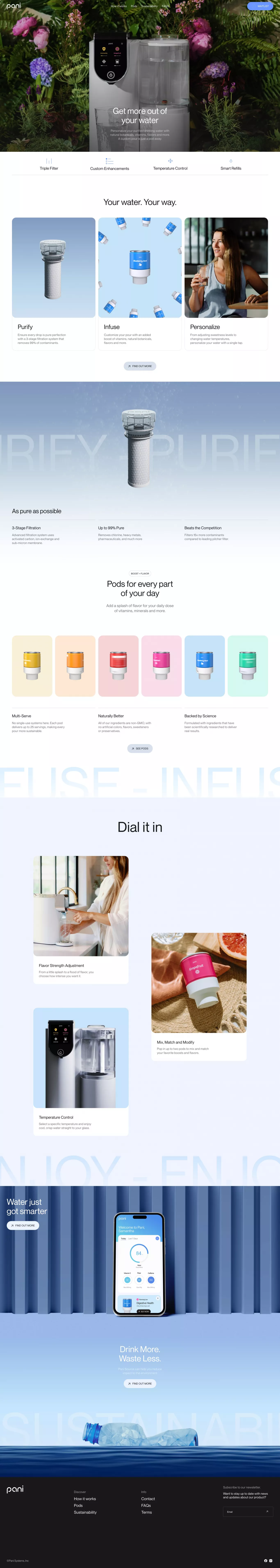 Pani Source landing page screenshot showcasing Tech and Food & Drinks design