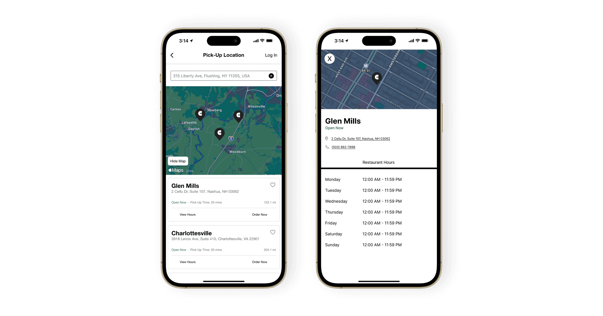 2 iPhones showing old locations screens