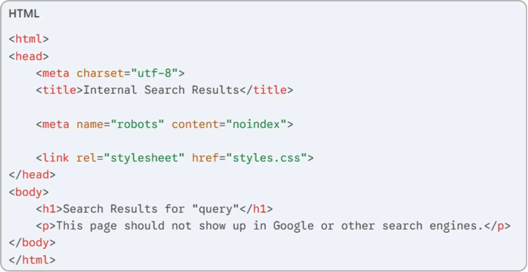 Image showing HTML code of no index tag