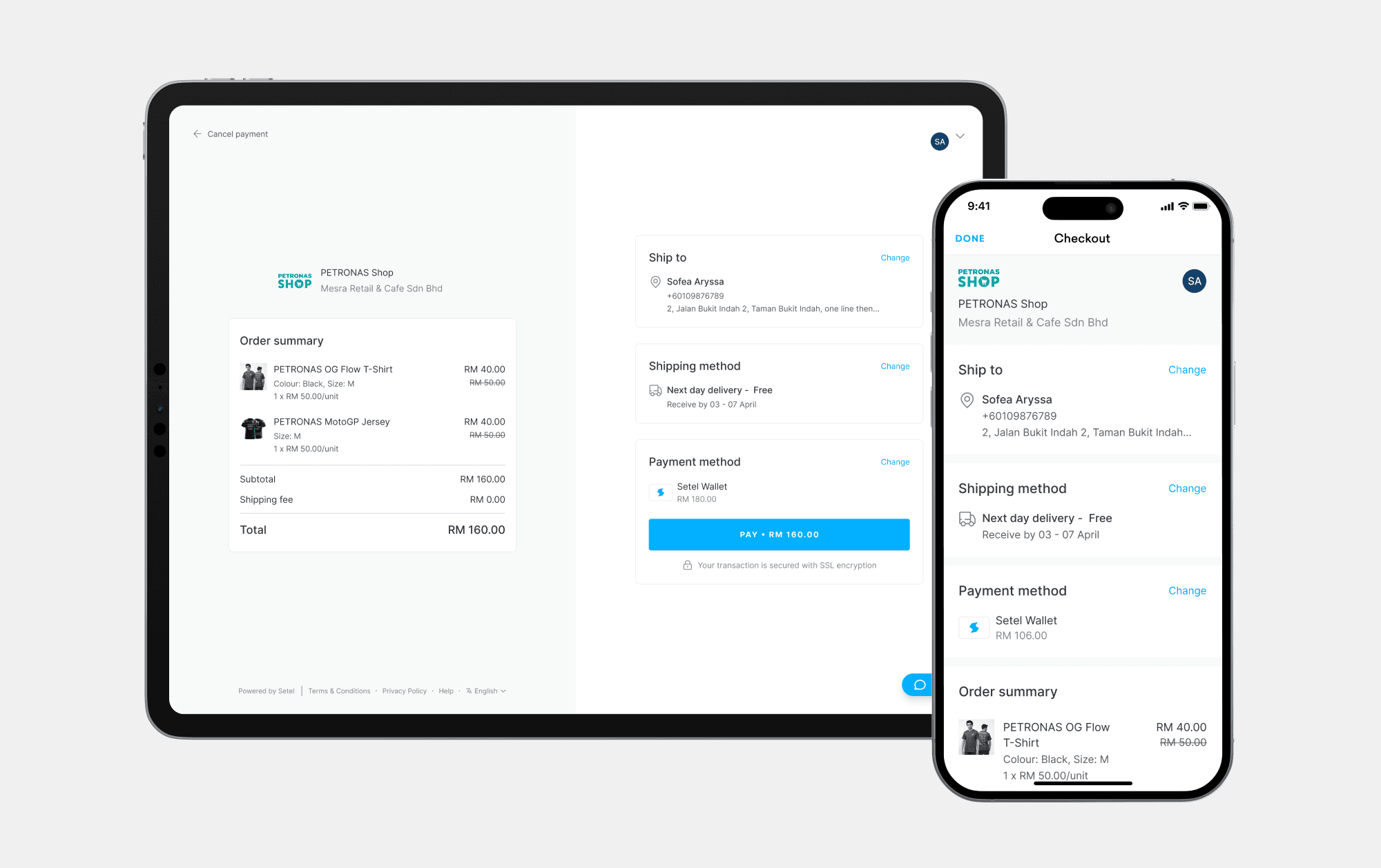 Desktop and mobile view of the checkout platform